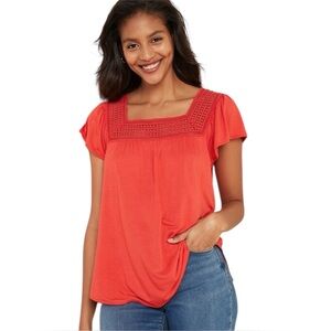 Old Navy relaxed fit Square-Neck short sleeve textured crochet-lace detail Top